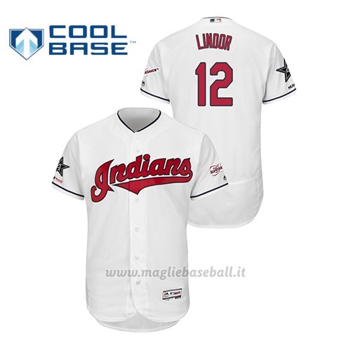 Maglia Baseball Hombre Cleveland Indians Francisco Lindor 2019 All Star Game Flex Base Bianco